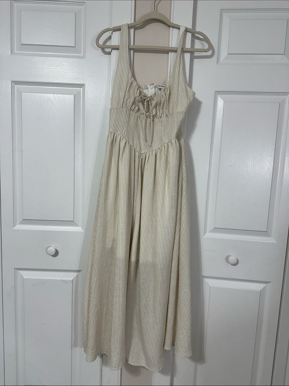 Girls Cream Stripe Sundress with Ruching